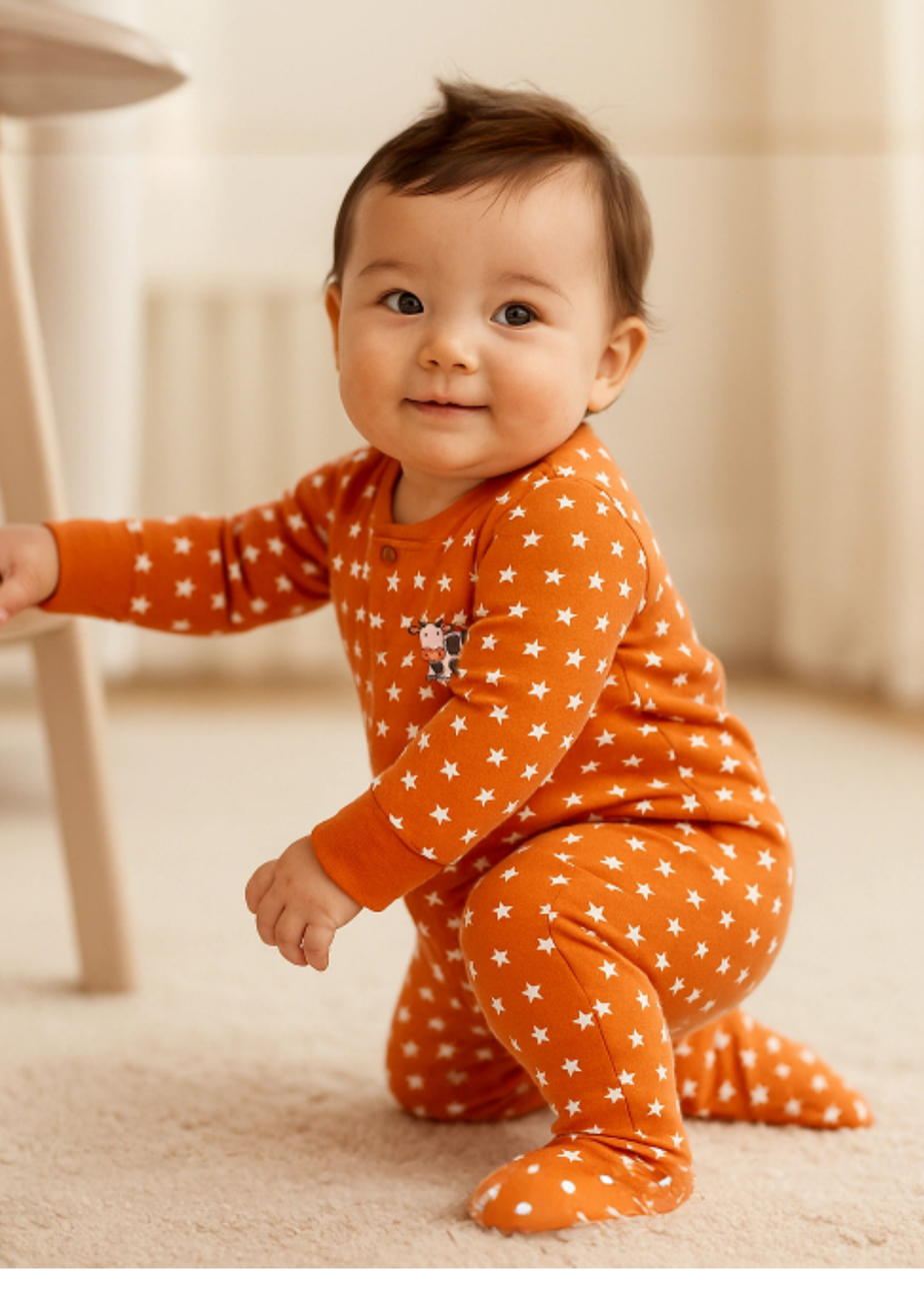 Lucy & Sam Orange Pumpkin Star Button Babygrow  (0  to 24 Months)