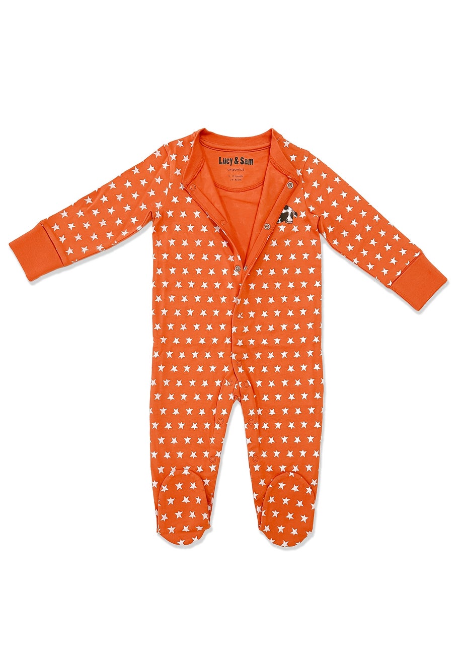 Lucy & Sam Orange Pumpkin Star Button Babygrow  (0  to 24 Months)