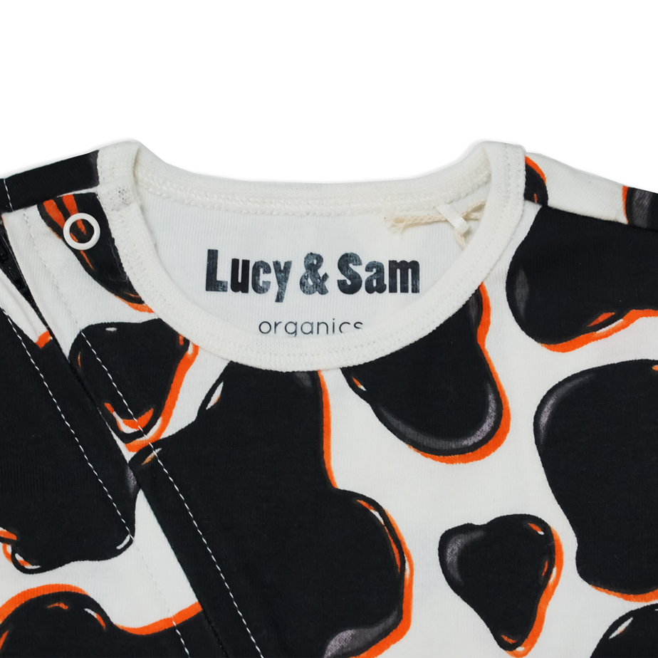 Lucy & Sam Black Cow Zip Babygrow (0 to 24 Months)