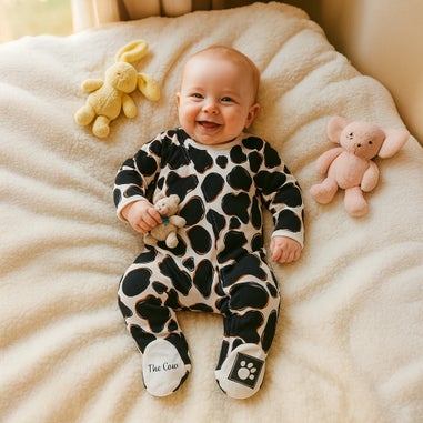 Lucy & Sam Black Cow Zip Babygrow (0 to 24 Months)