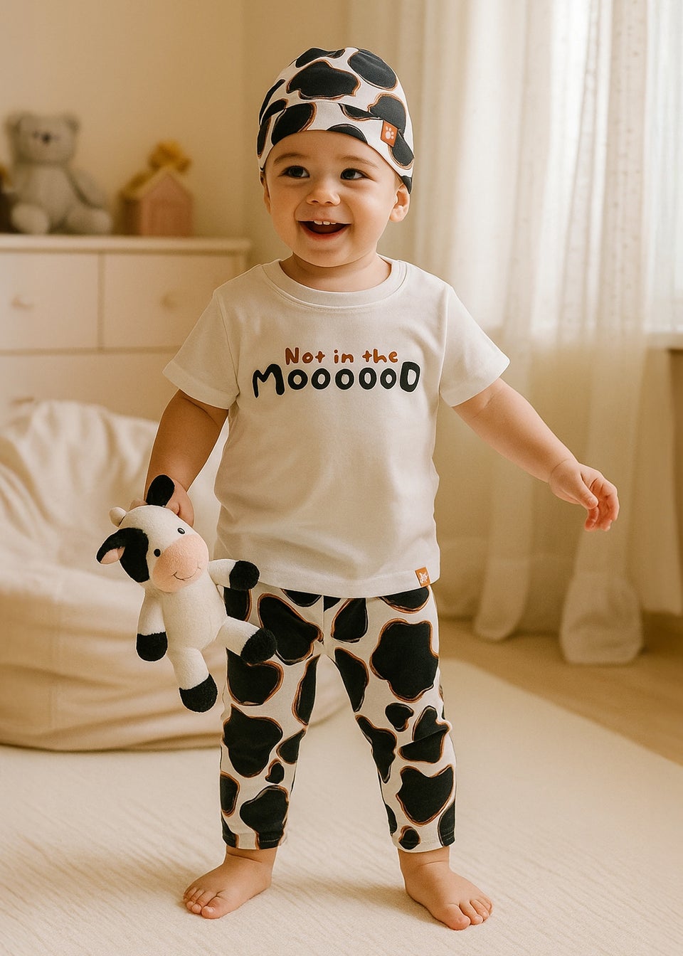 Lucy & Sam Black Cow Cosy Hat (0 to 18 Months)