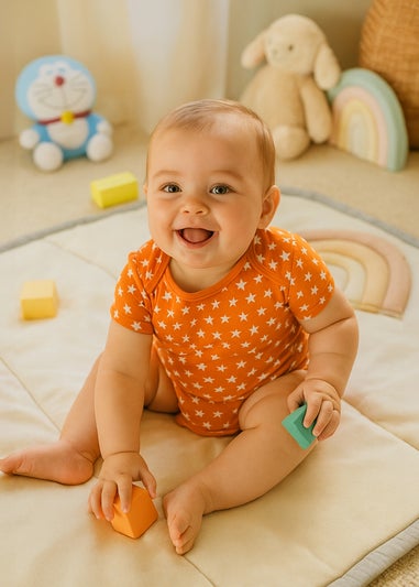 Lucy & Sam Orange Pumpkin Star 2 Pack Bodysuit (0 to 24 Months)