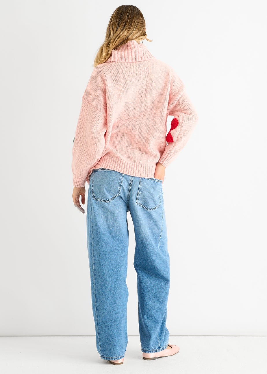 Gini London Pink Floral Applique Oversized Jumper