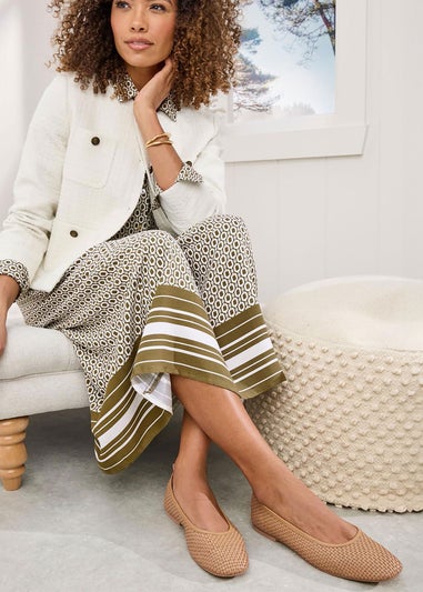 Cotton Traders Light Tan Grace Leather Woven Shoes