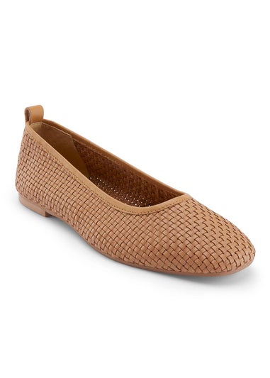 Cotton Traders Light Tan Grace Leather Woven Shoes