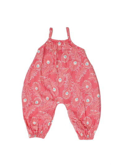 Lucy & Sam Pink Peacock Woven Romper (0 to 24 Months)