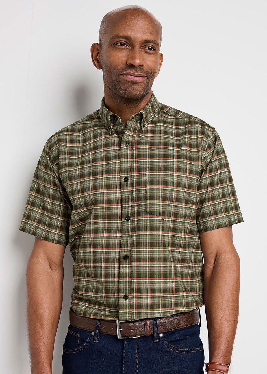 Cotton Traders Deep Fern Signature Short Sleeve Oxford Check Shirt