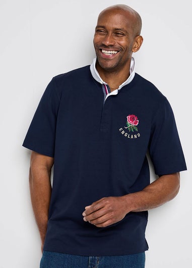 Cotton Traders Navy England Classic Short Sleeve Rugby Shirt