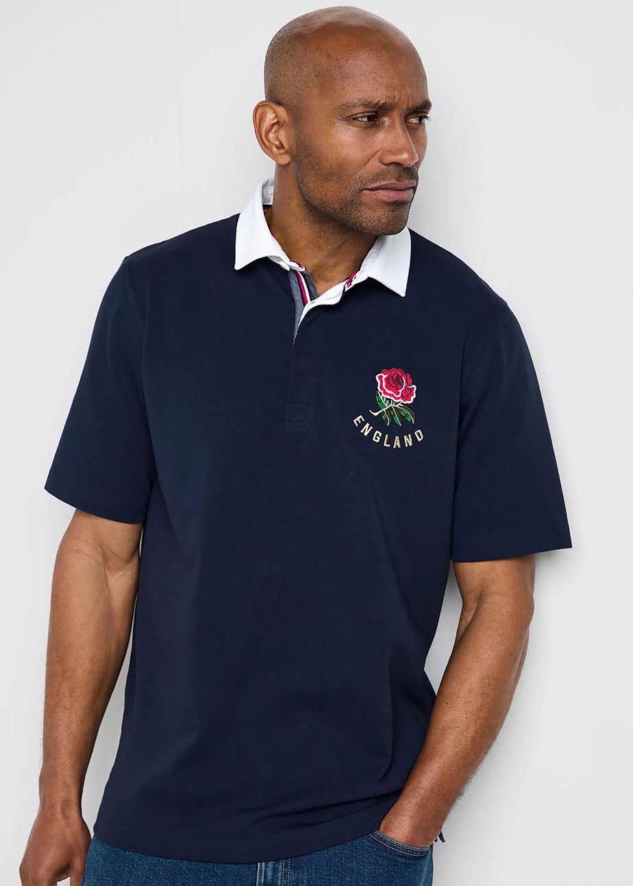 Cotton Traders Navy England Classic Short Sleeve Rugby Shirt