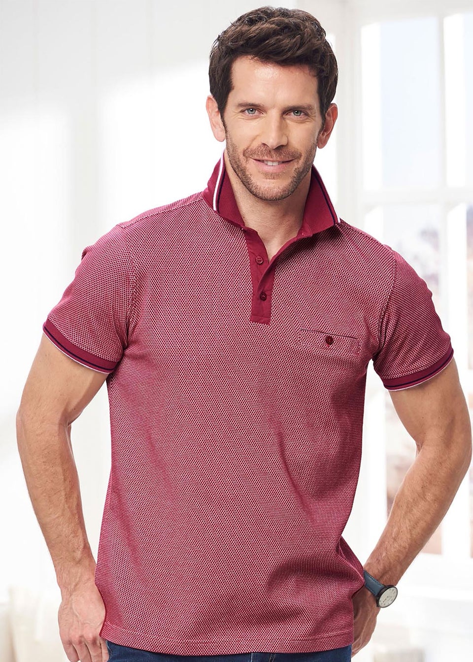 Cotton Traders Sienna Coral Textured Luxury Polo Shirt