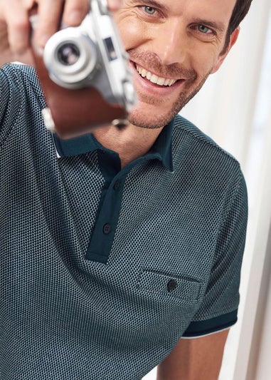 Cotton Traders Deep Teal Textured Luxury Polo Shirt