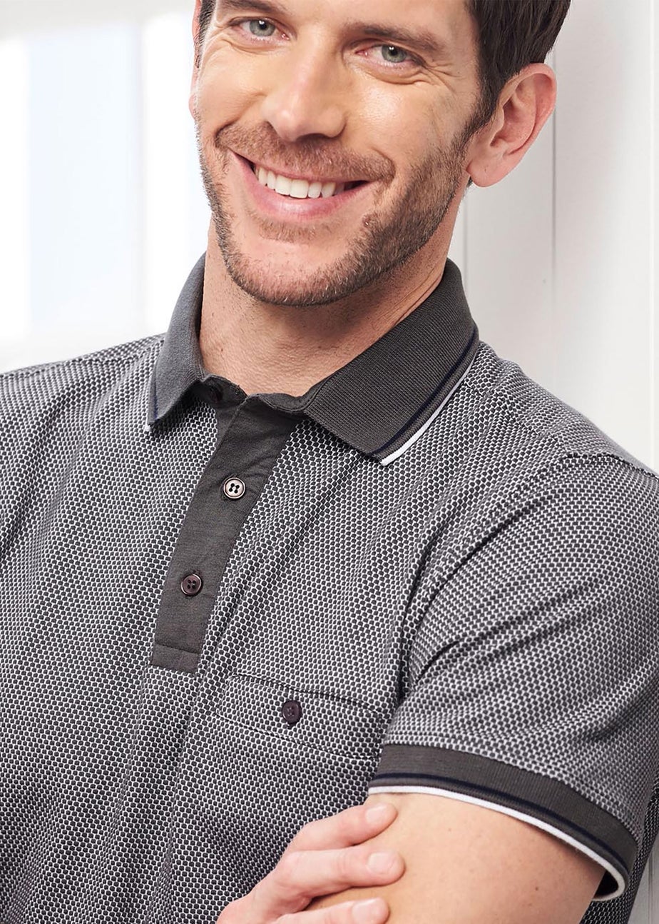 Cotton Traders Smoke Grey Textured Luxury Polo Shirt