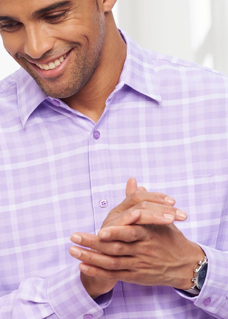 Cotton Traders Pastel Lilac Long Sleeve Classic Soft Touch Patterned Shirt