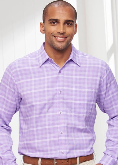 Cotton Traders Pastel Lilac Long Sleeve Classic Soft Touch Patterned Shirt