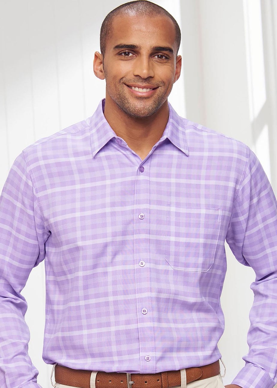 Cotton Traders Pastel Lilac Long Sleeve Classic Soft Touch Patterned Shirt
