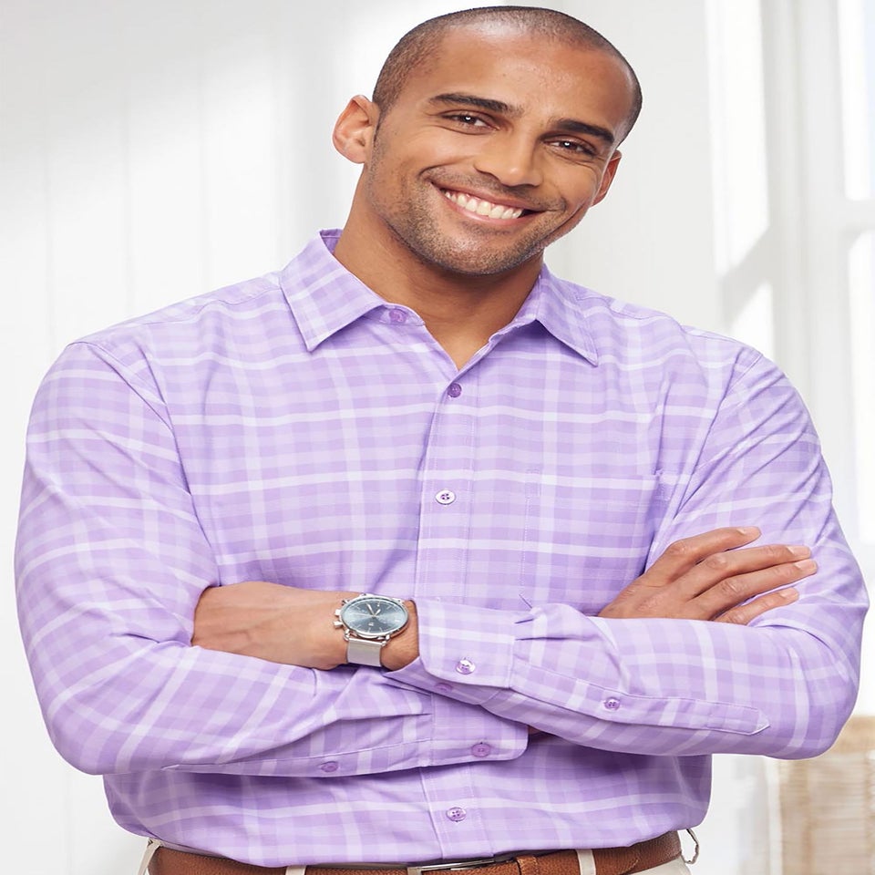 Cotton Traders Pastel Lilac Long Sleeve Classic Soft Touch Patterned Shirt