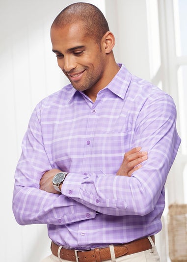 Cotton Traders Pastel Lilac Long Sleeve Classic Soft Touch Patterned Shirt