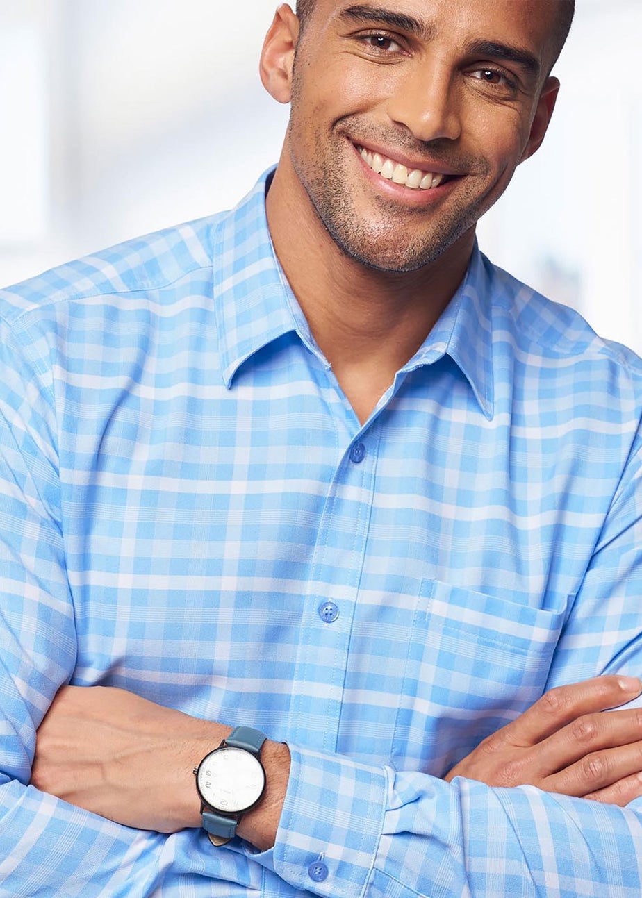 Cotton Traders Blue Frost Long Sleeve Classic Soft Touch Patterned Shirt