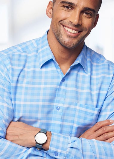 Cotton Traders Blue Frost Long Sleeve Classic Soft Touch Patterned Shirt