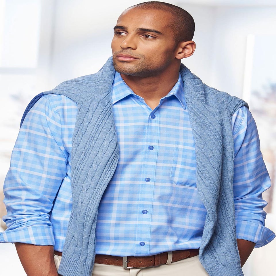 Cotton Traders Blue Frost Long Sleeve Classic Soft Touch Patterned Shirt