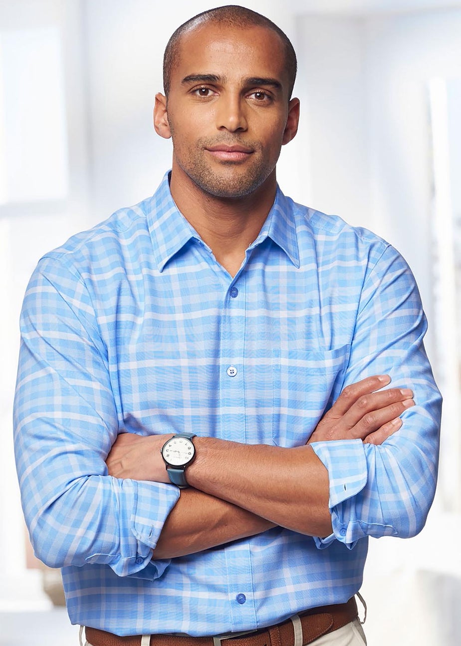 Cotton Traders Blue Frost Long Sleeve Classic Soft Touch Patterned Shirt