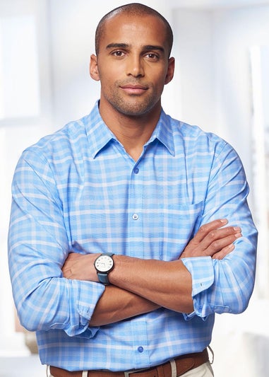 Cotton Traders Blue Frost Long Sleeve Classic Soft Touch Patterned Shirt