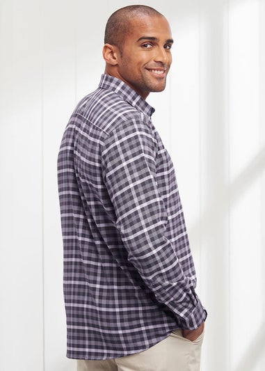 Cotton Traders Smoke Grey Long Sleeve Classic Soft Touch Patterned Shirt