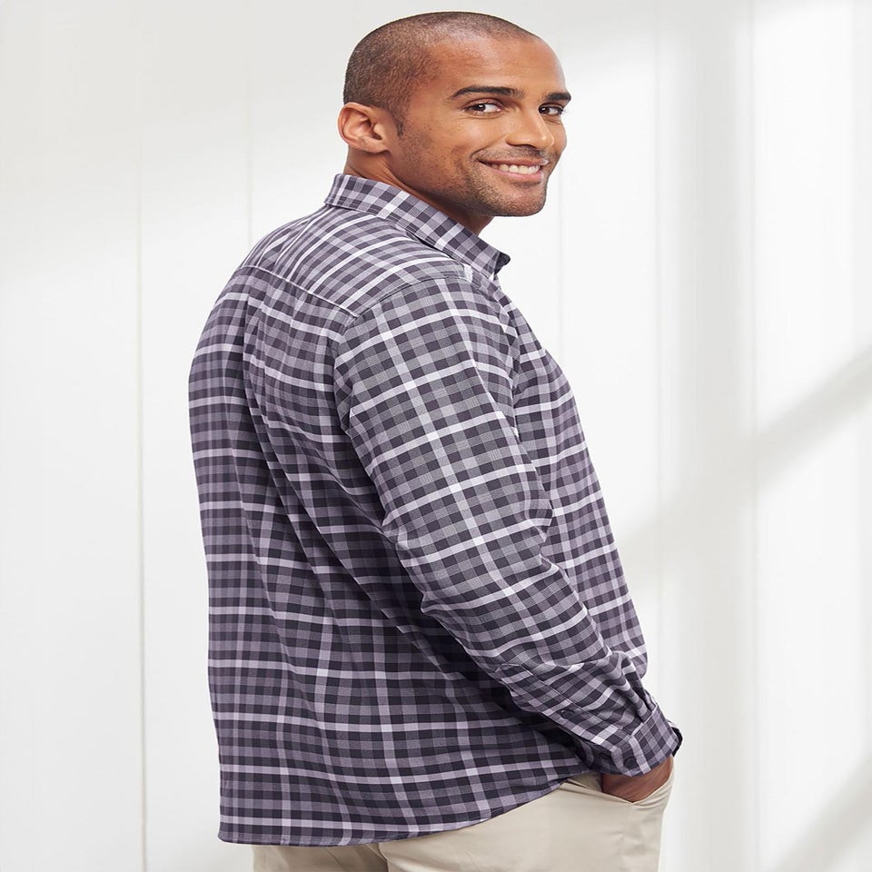 Cotton Traders Smoke Grey Long Sleeve Classic Soft Touch Patterned Shirt