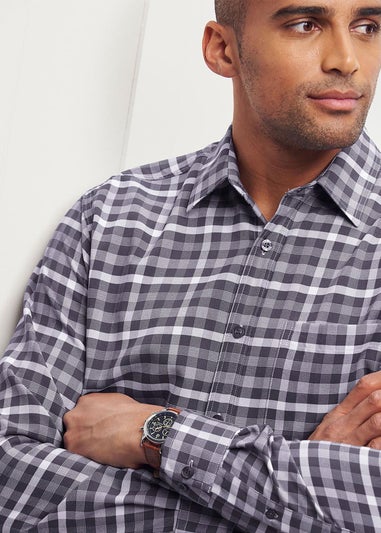 Cotton Traders Smoke Grey Long Sleeve Classic Soft Touch Patterned Shirt