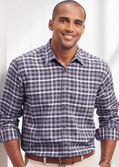 Cotton Traders Smoke Grey Long Sleeve Classic Soft Touch Patterned Shirt