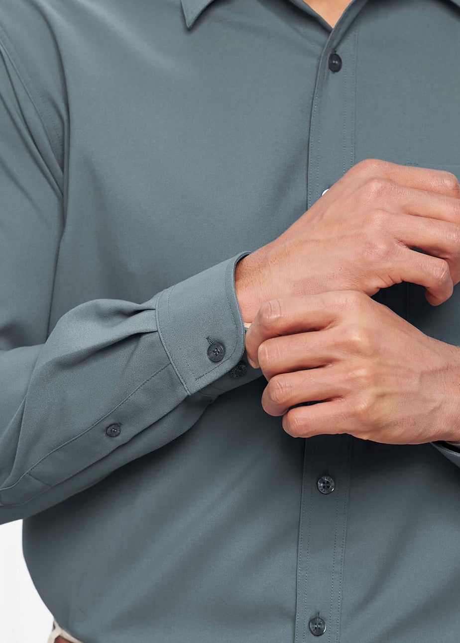 Cotton Traders Washed Aqua Long Sleeve Classic Soft Touch Plain Shirt