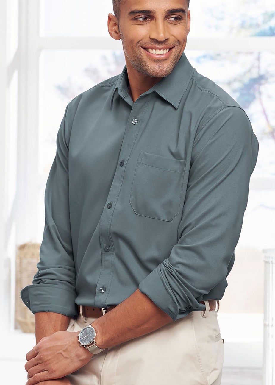Cotton Traders Washed Aqua Long Sleeve Classic Soft Touch Plain Shirt