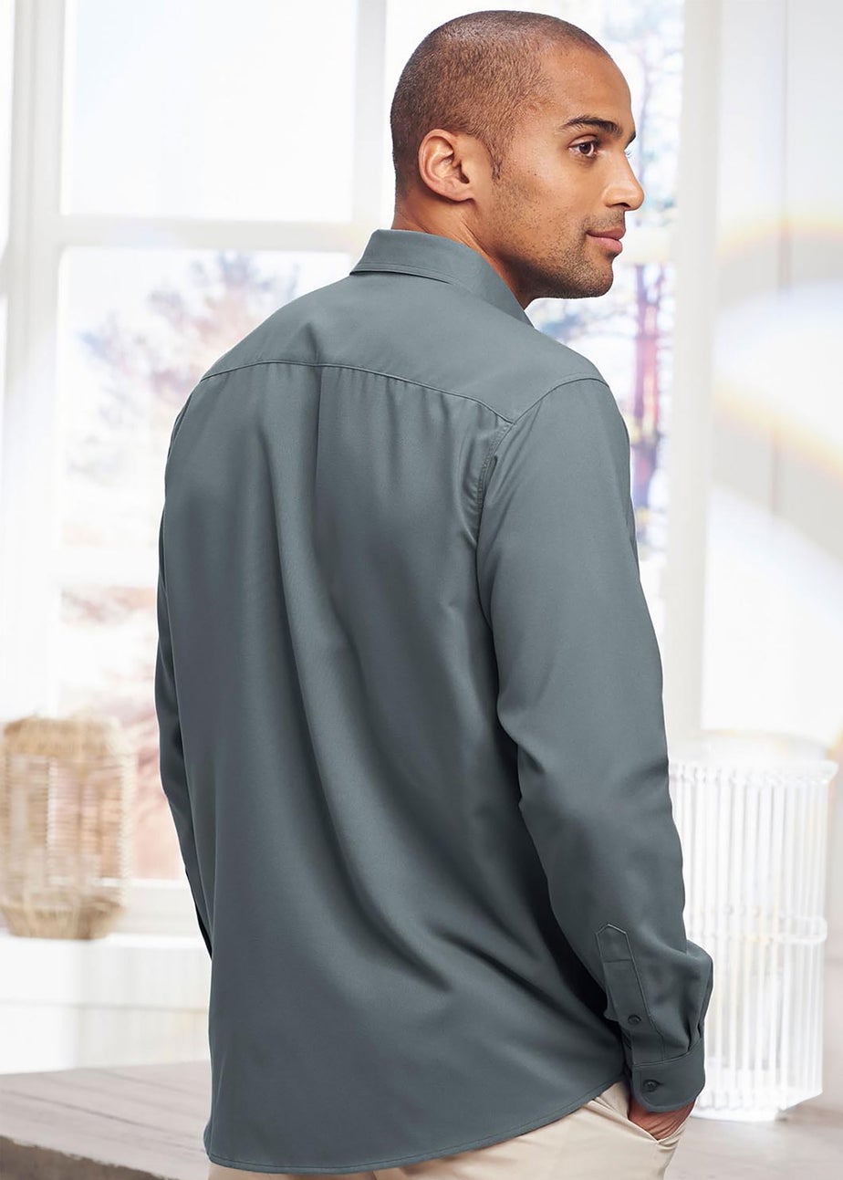 Cotton Traders Washed Aqua Long Sleeve Classic Soft Touch Plain Shirt