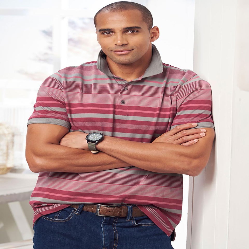 Cotton Traders Light Berry Variated Stripe Polo Shirt