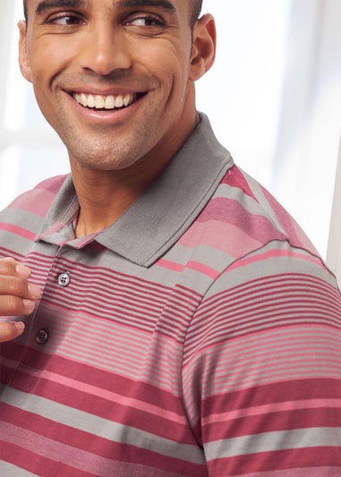 Cotton Traders Light Berry Variated Stripe Polo Shirt