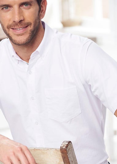 Cotton Traders White Iconic Short Sleeve Plain Oxford Shirt