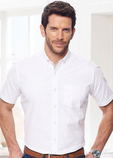 Cotton Traders White Iconic Short Sleeve Plain Oxford Shirt