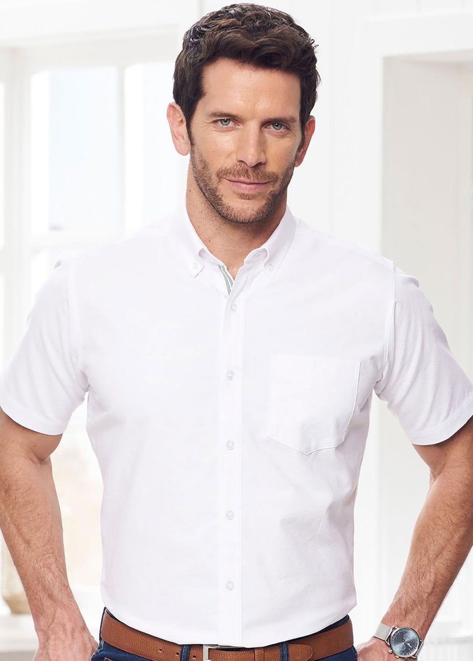 Cotton Traders White Iconic Short Sleeve Plain Oxford Shirt
