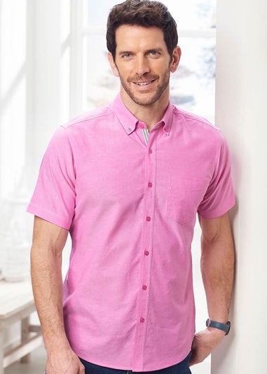 Cotton Traders Carnation Pink Iconic Short Sleeve Plain Oxford Shirt
