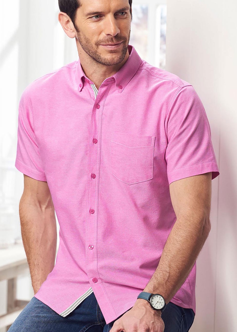 Cotton Traders Carnation Pink Iconic Short Sleeve Plain Oxford Shirt