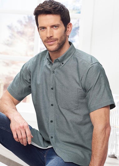 Cotton Traders Steel Green Iconic Short Sleeve Plain Oxford Shirt