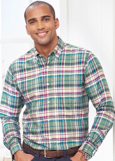Cotton Traders Soft Green Long Sleeve Easy Iron Check Shirt