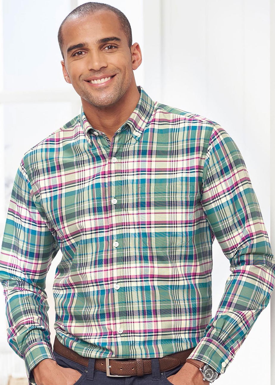 Cotton Traders Soft Green Long Sleeve Easy Iron Check Shirt