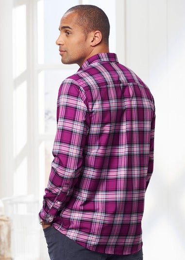 Cotton Traders Bright Plum Long Sleeve Easy Iron Check Shirt