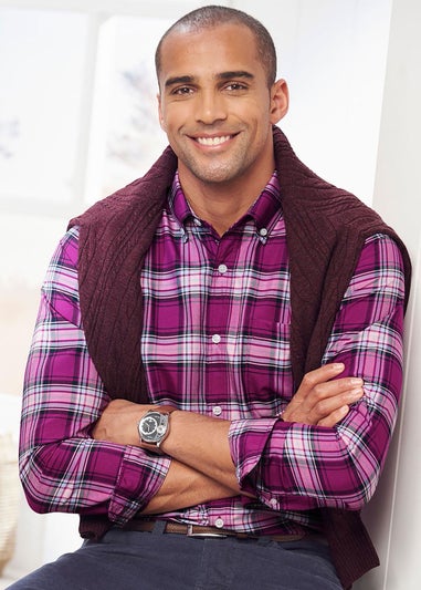 Cotton Traders Bright Plum Long Sleeve Easy Iron Check Shirt