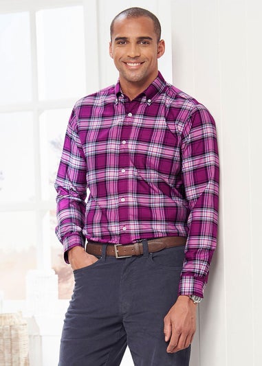 Cotton Traders Bright Plum Long Sleeve Easy Iron Check Shirt