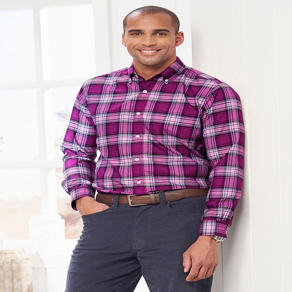 Cotton Traders Bright Plum Long Sleeve Easy Iron Check Shirt