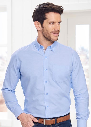 Cotton Traders Sky Blue Iconic Long Sleeve Plain Oxford Shirt