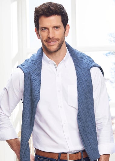 Cotton Traders White Iconic Long Sleeve Plain Oxford Shirt