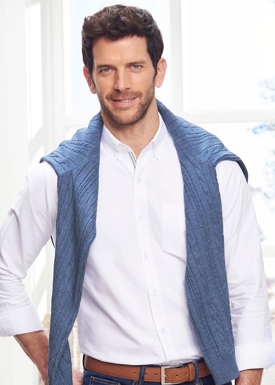 Cotton Traders White Iconic Long Sleeve Plain Oxford Shirt